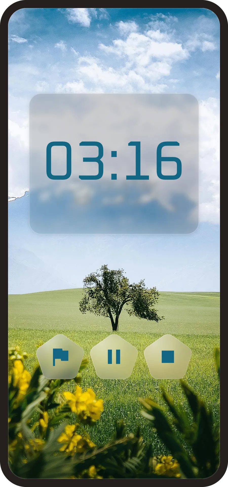 Distraction-Free mode showing a full-screen timer over a photo background